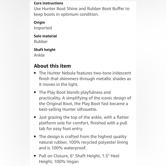 Hunter Play Short Nebula Black Rubber Rain Boots - Picture 4 of 16